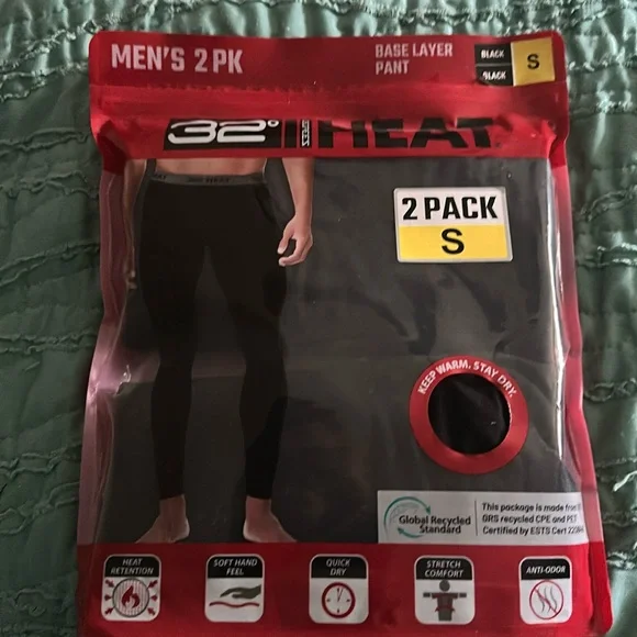 Men's two pack size small black base layer pants degrees NEW - Picture 1 of 2